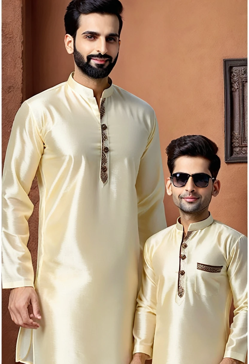 Ivory solid color kurta pajama for men ,ultra realistic ,dancing mood