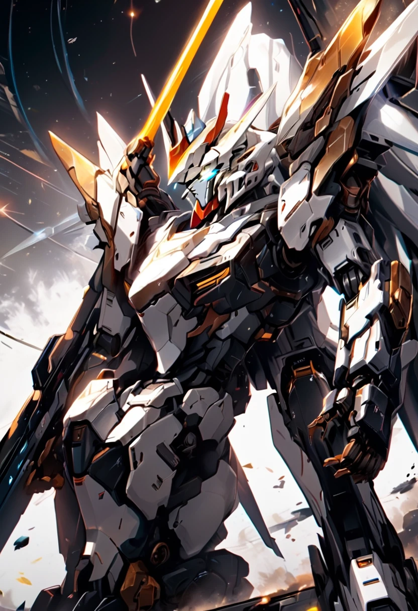 wilderness、Engaging in combat face to face with the enemy、、Two robots are engaged in a sword fight with their beam sabers.、Gundam、Draw a side view、Draw at the same size、One is white-based and the other is black-based