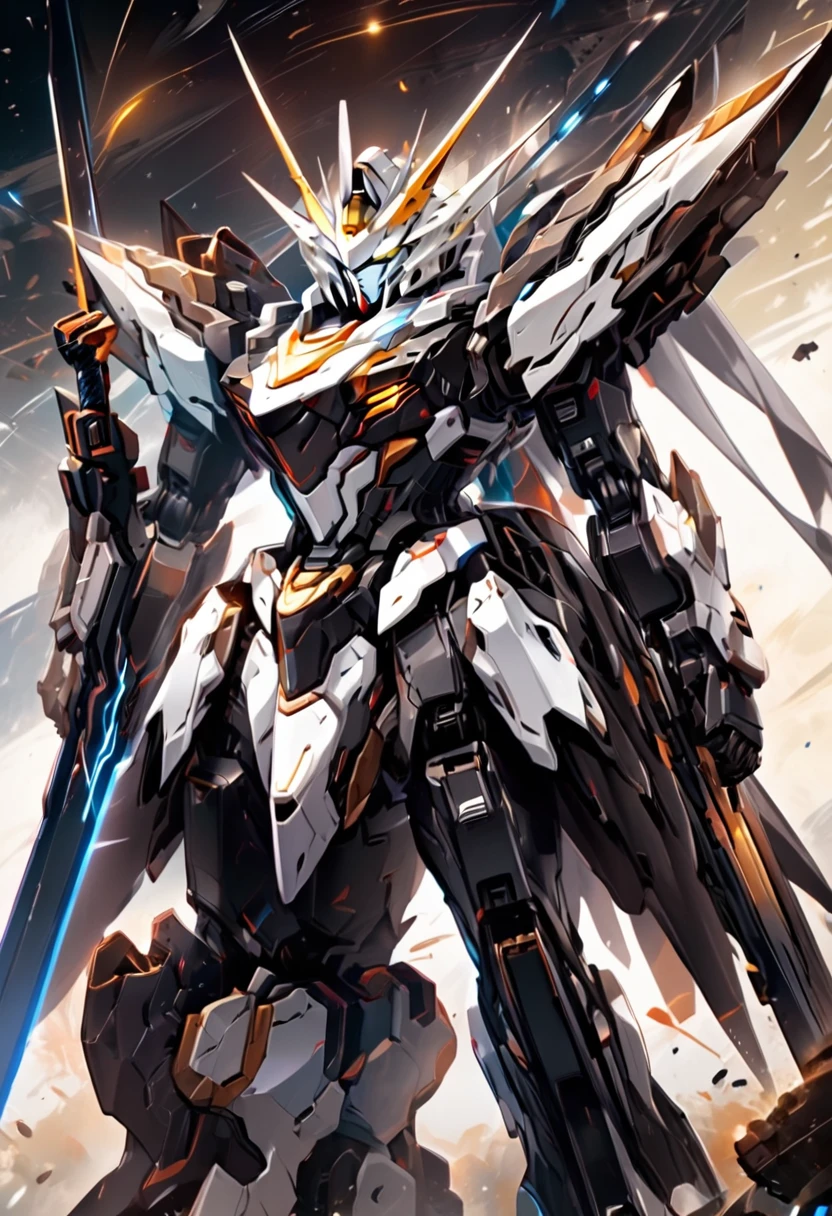 wilderness、Engaging in combat face to face with the enemy、、Two robots are engaged in a sword fight with their beam sabers.、Gundam、Draw a side view、Draw at the same size、One is white-based and the other is black-based