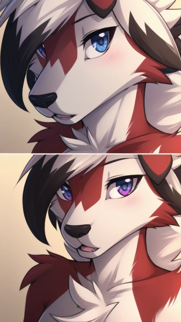 By zinfyuu on pixiv,by twistedscarlet60, uploaded on pixiv, by fluff-kevlar, (masterpiece), (best quality), (anthro furry:1.3, snout:1.2, anthro:1.3, furry:1.2, solo female:1.2),BREAK,pokemon, lycanroc, lycanroc midnight,nude, sfw ,:o, kiss me, close up camera angle