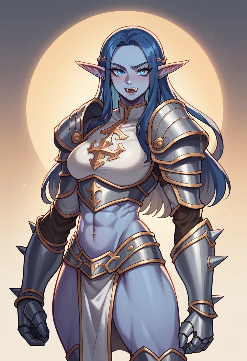 (masterpiece, top quality, best quality, official art, beautiful and aesthetic:1.2), (1girl:1.3), ((Sharp facial features, sharp features, hawkish features)), ((big hair, long elf ears, long black hair)), (((pale purple skin, pale blue skin, blue skin, purple skin))), big tiddy dark elf girl, extremely detailed, portrait, looking at viewer, solo, (full body:0.6), detailed background, full-body shot, (cold night mountain theme:1.1), dark elf war dancer, (spiky winged helmet), charlatan, smirk, mysterious, swaying in mountains, skimpy attire, revealing gladiatrix costume, ebony metal, gold filigree, gold bikini, circlet, metal bikini, long boots, dual knives, blood red fabric, pelvic curtain, loincloth, black leather, ((((topless, gigantic breasts, cleavage, skindentation, long legs, pelvic curtain)))), cute belly button, toned tummy, slim waist, slim hips, long legs, medieval (mountain exterior:1.1) background, dark mysterious lighting, shadows, magical atmosphere, dutch angle