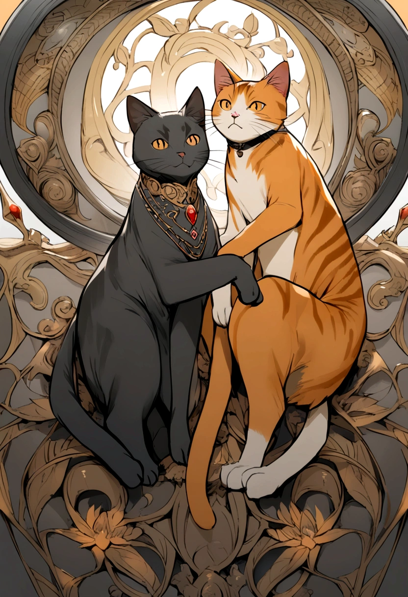 Blackish gray cats and orange cats