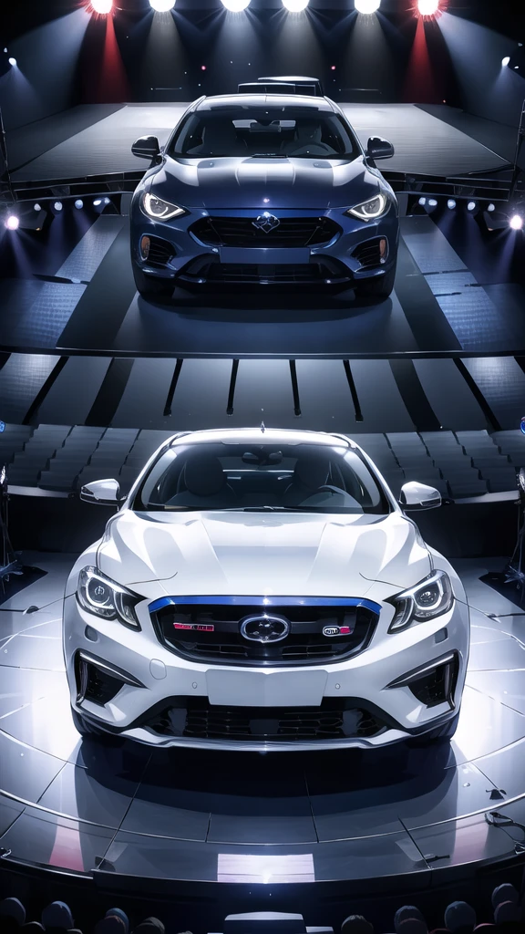 Navy blue car, front (stage:1.4),