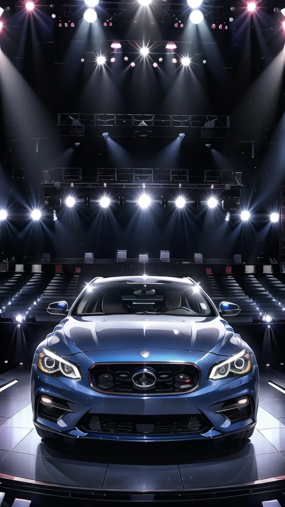 Navy blue car, front (stage:1.4),
