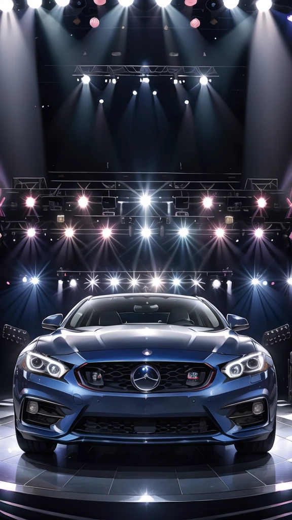 Navy blue car, front (stage:1.4),