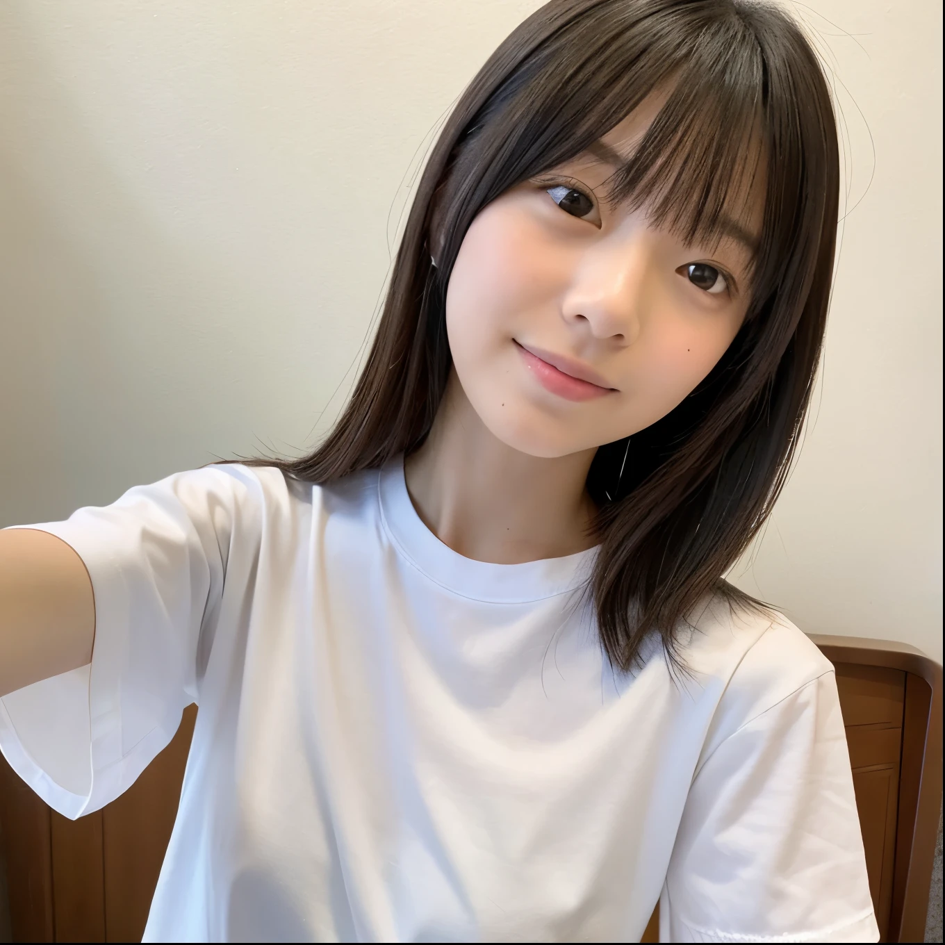 Selfie、Japanese girl、Best image quality、White T-shirt