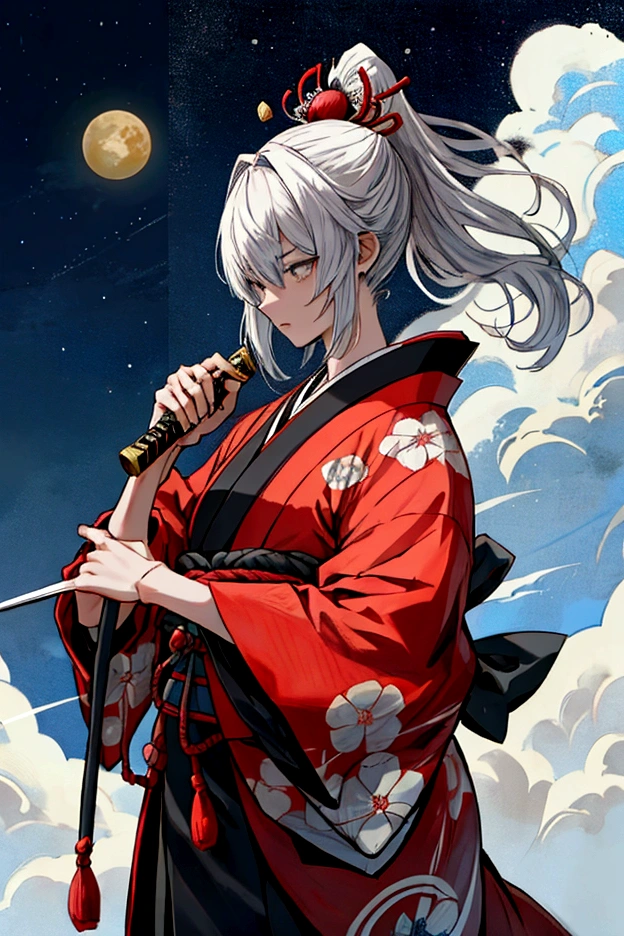 A style that combines traditional Japanese beauty with modern sensibilities.、A powerful and fantastical image。Fearless revolution and anti-war nation、Themes such as Samurai Warriors for Boys and Girls、starの光が描く歴史の物語。Elements of Sum、Boys and girls in Japanese combat uniforms in front、Holding a Japanese sword、たくさんのstar々and its shadow,night、star々、流star、Pose of fighting with a Japan sword