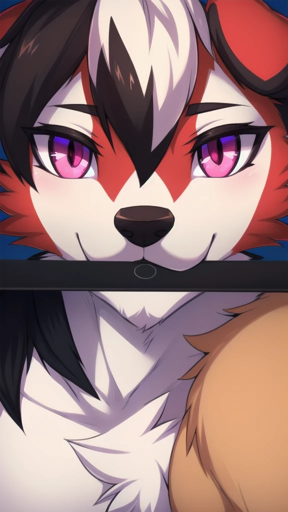 By zinfyuu on pixiv,by twistedscarlet60, uploaded on pixiv, by fluff-kevlar, (masterpiece), (best quality), (anthro furry:1.3, snout:1.2, anthro:1.3, furry:1.2, solo female:1.2),(detailed eye, pink eye),BREAK,pokemon, lycanroc, lycanroc midnight,nude, sfw ,:o, kiss me, close up camera angle, love eye shape