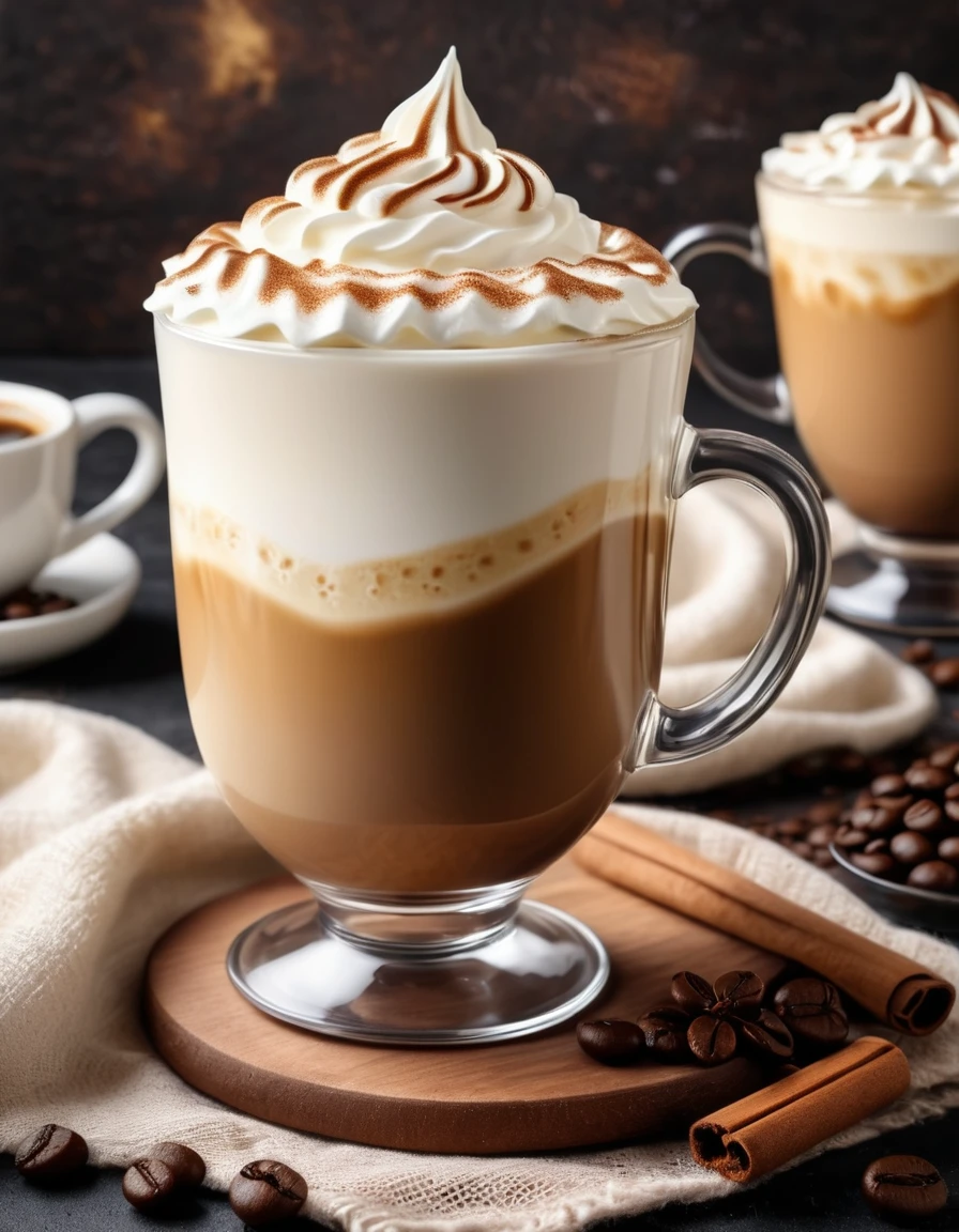 milk coffee with cream, realistic photo