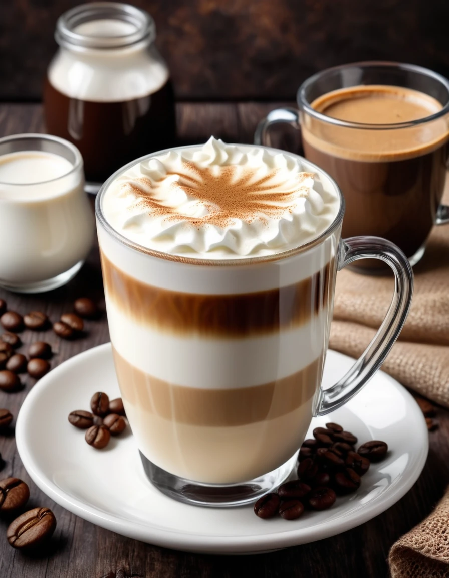 milk coffee with cream, realistic photo