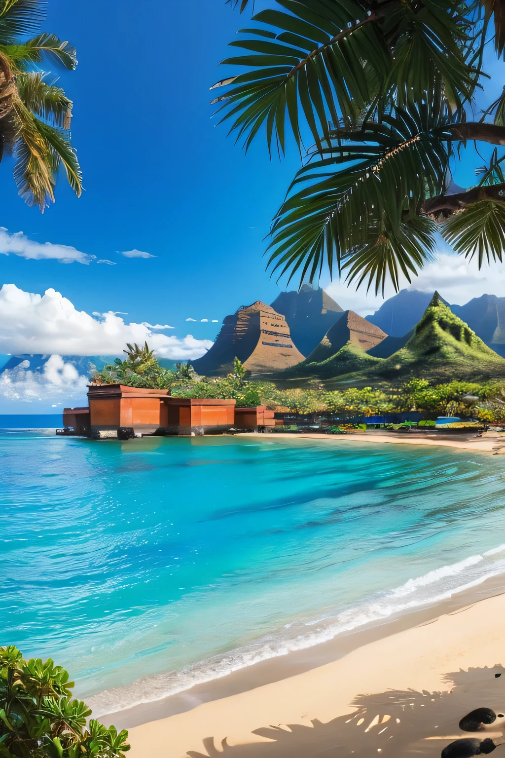 Tropical beach with palm trees and blue sea, Detailed Landscape — Width 672, Beach Background, ( ( ( ( Kauai ) ) ) ), Pixta. Japanese, Pixta.Japanese, Island Background, Hungry Ghost Festival, Tropical sea, Ocean Background Setting, Beautifully detailed backgrounds, ( ( ( Kauai ) ) ), rendering, Poster ; summer