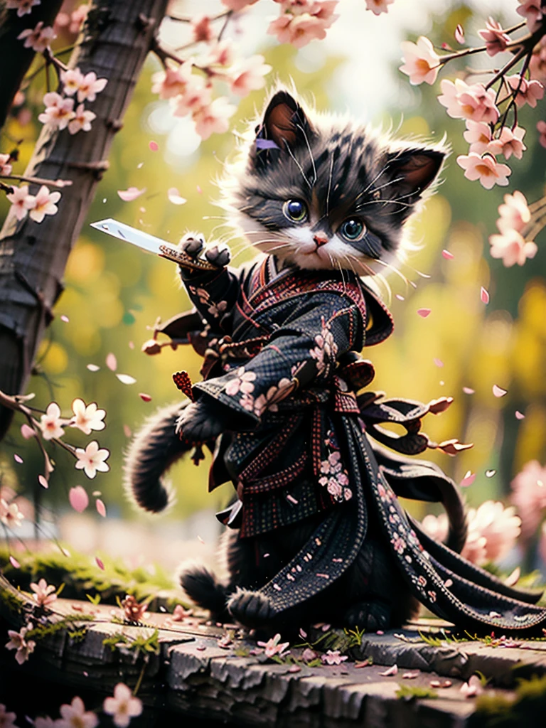 Best quality, masterpiece, ultra high res, raw photo, beautiful and aesthetic,deep shadow, dark theme,(photorealistic:1.4),
White kitten, Hanfu, Chinese calligraphy, chinese clothes, holding weapon, holding sword, sakura,
Graceful poise, evocative atmosphere, magnetic presence, refined seduction, captivating mystique,
Intricate zentangle patterns, a single female figure, astonishing level of detail, generously endowed, striking perspective, a chaotic masterpiece, gracefully poised, vibrant color palette, ((outdoors)), inspired by rococo architecture