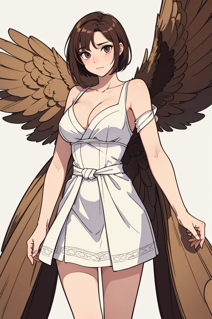 (((masterpiece, best quality, ultra highres, 1 girl, solo, no background))), super detailed skin and face and eyes and finger, beautiful japanese woman, small breasts:1.5, skinny, light brown hair, white background, very short hair, (an illustration of girl), Knee shot, Generate with illustrations, Various expressions, Various poses, Various Costumes, Please draw the entire character within the frame, ensuring that the head, arms, and legs are not cut off. The background should be simple, with the character positioned centrally,
