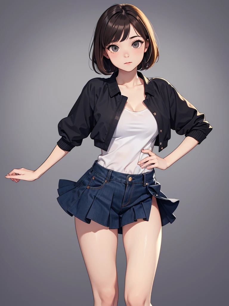 (((masterpiece, best quality, ultra highres, 1 girl, solo, no background))), super detailed skin and face and eyes and finger, beautiful japanese woman, small breasts:1.5, skinny, light brown hair, white background, very short hair, (an illustration of girl), Knee shot, Generate with illustrations, Various expressions, Various poses, Various Costumes, Please draw the entire character within the frame, ensuring that the head, arms, and legs are not cut off. The background should be simple, with the character positioned centrally,