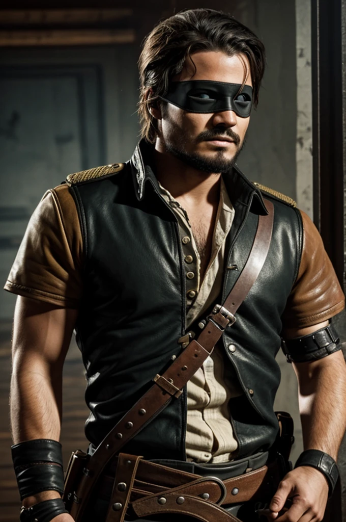 Young bandit missing an arm and wearing an eye patch 