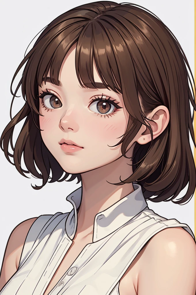 (((masterpiece, best quality, ultra highres, 1 girl, solo, no background))), super detailed skin and face and eyes and finger, beautiful japanese woman, small breasts:1.5, skinny, light brown hair, white background, very short hair, (an illustration of girl), Knee shot, Generate with illustrations, Various expressions, Various poses, Various Costumes, Please draw the entire character within the frame, ensuring that the head, arms, and legs are not cut off. The background should be simple, with the character positioned centrally,