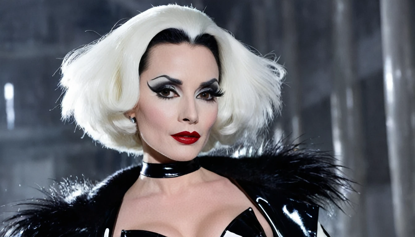 Very sexy. Cruella de Ville. In a shiny latex.