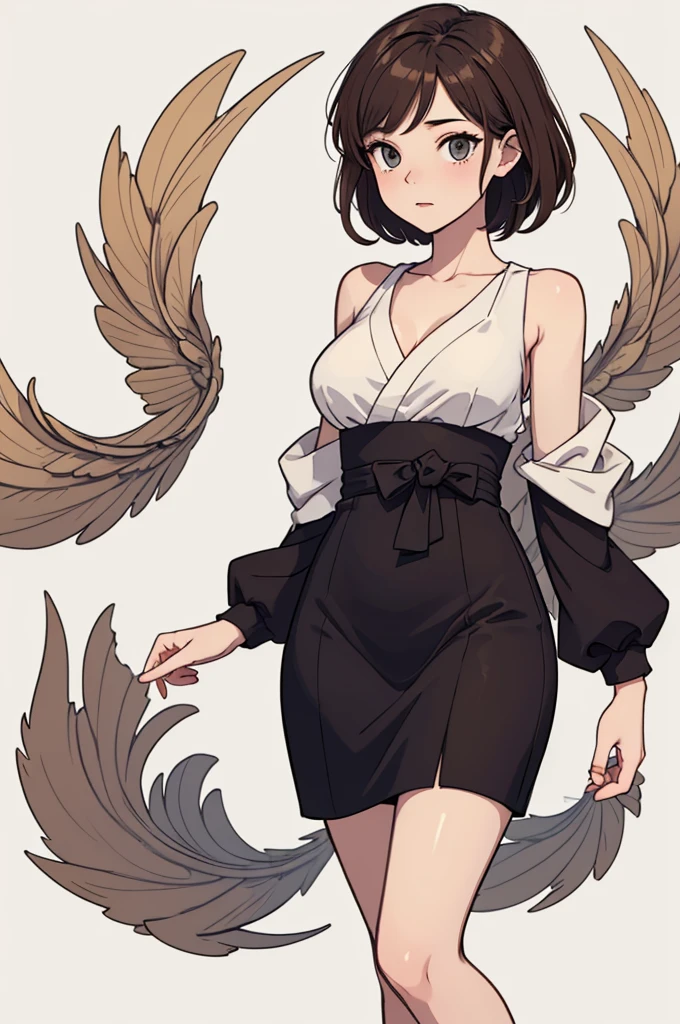 1 girl, ((masterpiece, side light, beautiful eyes: 1.2), Super detailed, ultra high resolution, professional lighting, high quality make up, beautiful detailed eyes), (highest quality:0.8), perfect anime illustrinion, beautiful, flin color background, simple background, whole body , looking for_in_viewer, 一人in, (whole body:1.5), (black hair:1.3), dark brown eyes, (big breasts:1.2), 一人in,Wasachiri, Huasachina, sash, puffy dress, dress, Puffy short sleeves, pantyhose, black shoes, Floral, print dress, put your hands on your hips, handkerchief,tof, (asymmetrical bob cut:1.1),(low length:1.1),(Chubby:1.2),(おinこ:1.2),(boobs for days:1.2),(huge boobs:1.2),(short legs)