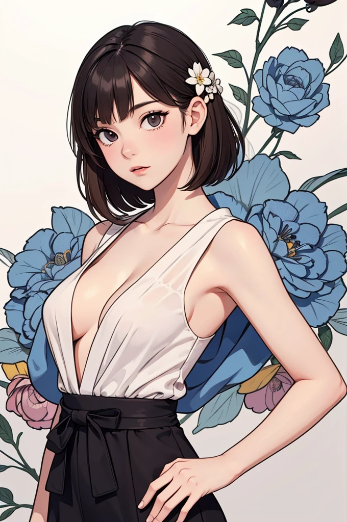 (((masterpiece, best quality, ultra highres, 1 girl, solo, no background))), super detailed skin and face and eyes and finger, beautiful japanese woman, small breasts:1.5, skinny, light brown hair, white background, very short pixie hair, (an illustration of girl), Knee shot, Generate with illustrations, Various expressions, Various poses, Various Costumes, Please draw the entire character within the frame, ensuring that the head, arms, and legs are not cut off. The background should be simple, with the character positioned centrally,