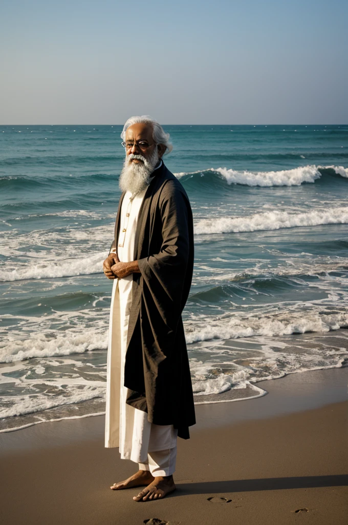 Rabindranath standing before sea 