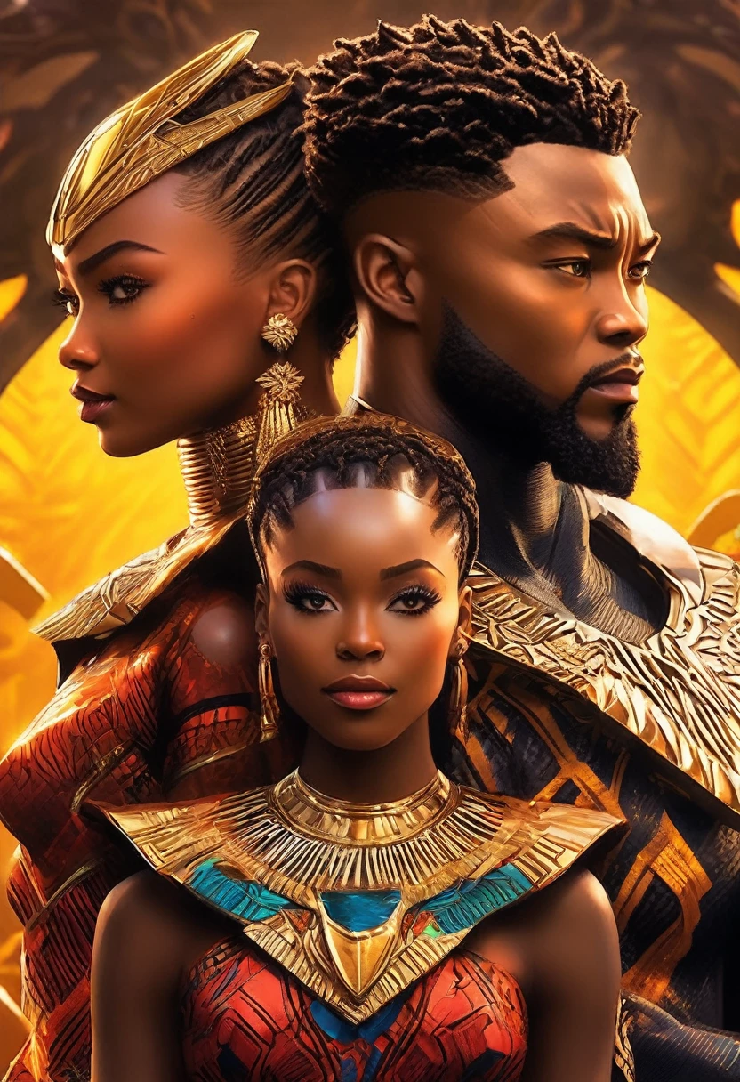 A vivid detailed masterpiece depicting different very beautiful handsome male and female couples of and from Wakanda in striking clear crisp sharper richer brilliant bright vivid details