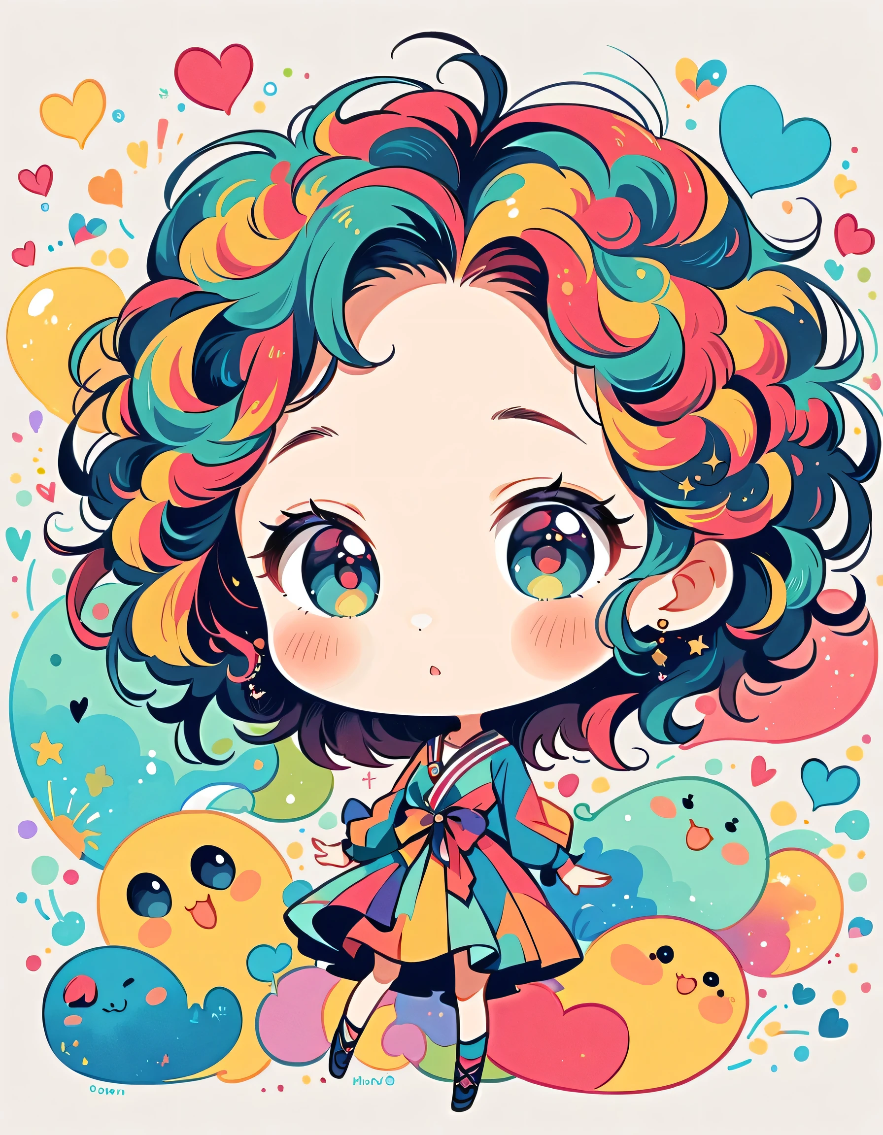 Mai Yoneyama style, Simple Line Initialism,Abstract art, colorful hearts ,(((The most beautiful girl of all time))), (((chibi))), (((Cute amoeba))), ひまわり