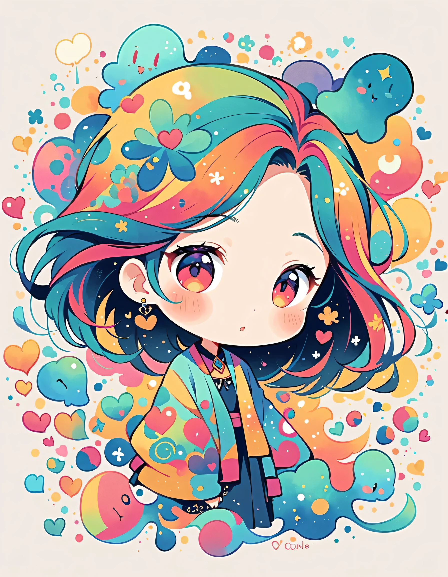 Mai Yoneyama style, Simple Line Initialism,Abstract art, colorful hearts ,(((The most beautiful girl of all time))), (((chibi))), (((Cute amoeba))), ひまわり