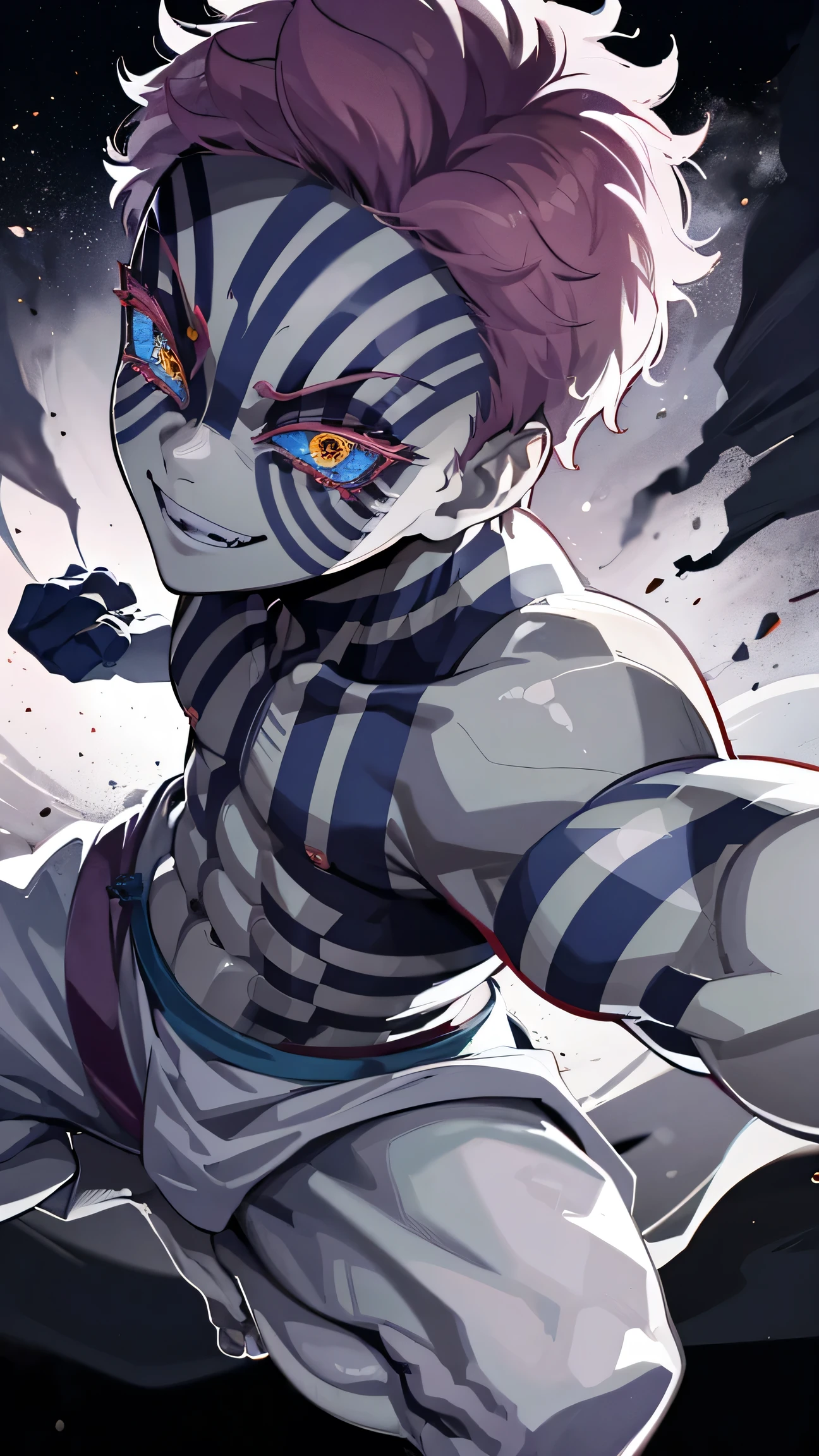 Agasa has no tattoos., Smiling in NSFW positions ,man,1 person,Asura,Kimizunoyaba ,great,Look at the scared face.,evil,Formidable,A cold smile,(Set up an attack),The picture is detailed.,The fingers are detailed.,High resolution images,beautiful picture,ornamentation,prepare to fight