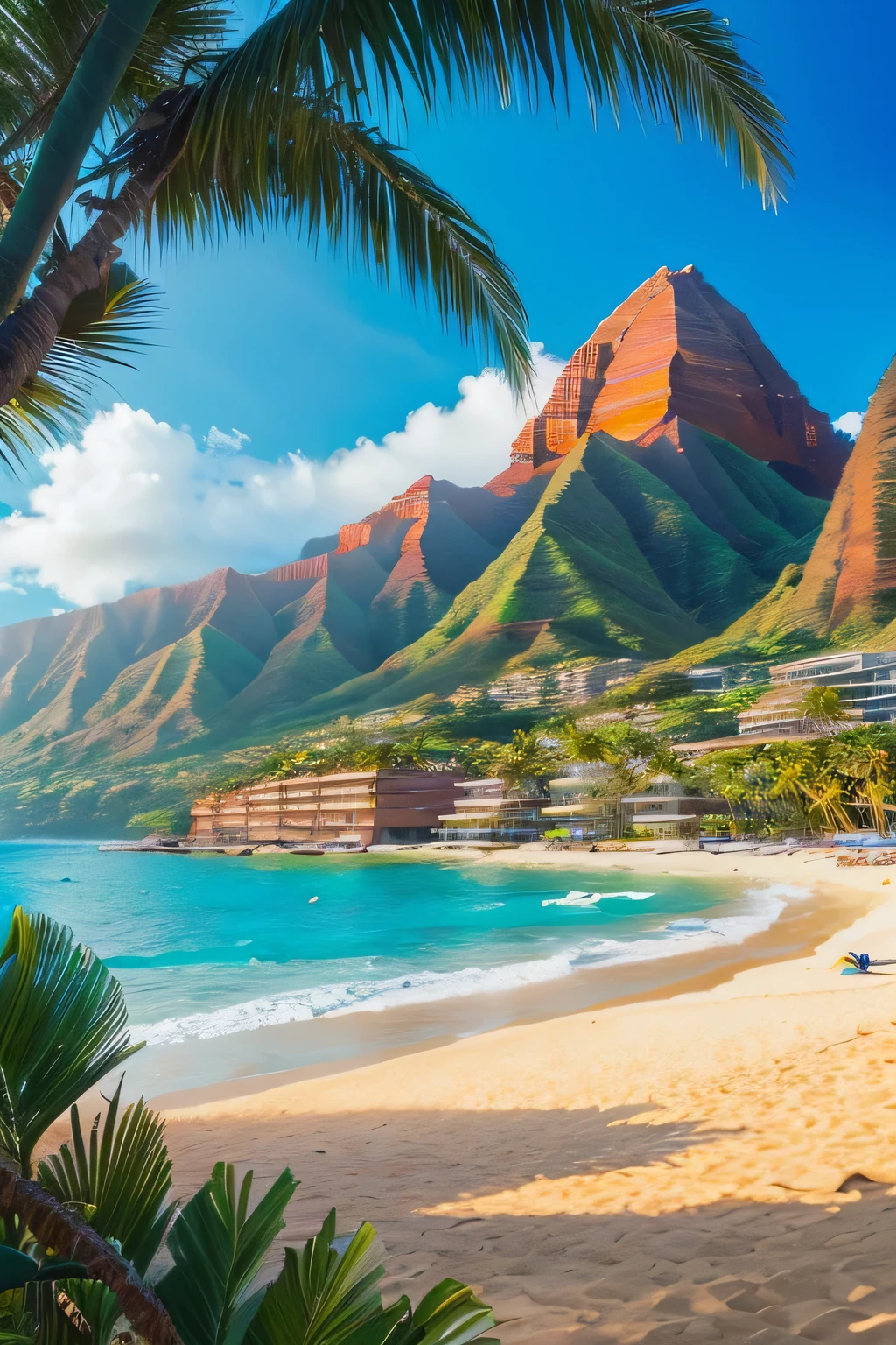 Tropical beach with palm trees and blue sea, Illustrations by Yukiyo Kanaoka, Pixiv, What it is?, Detailed Landscape — Width 672, Beach Background, ( ( ( ( Kauai ) ) ) ), Pixta.Japanese, Pixta. Japanese, Island Background, Hungry Ghost Festival, Tropical sea, Ocean Background Setting