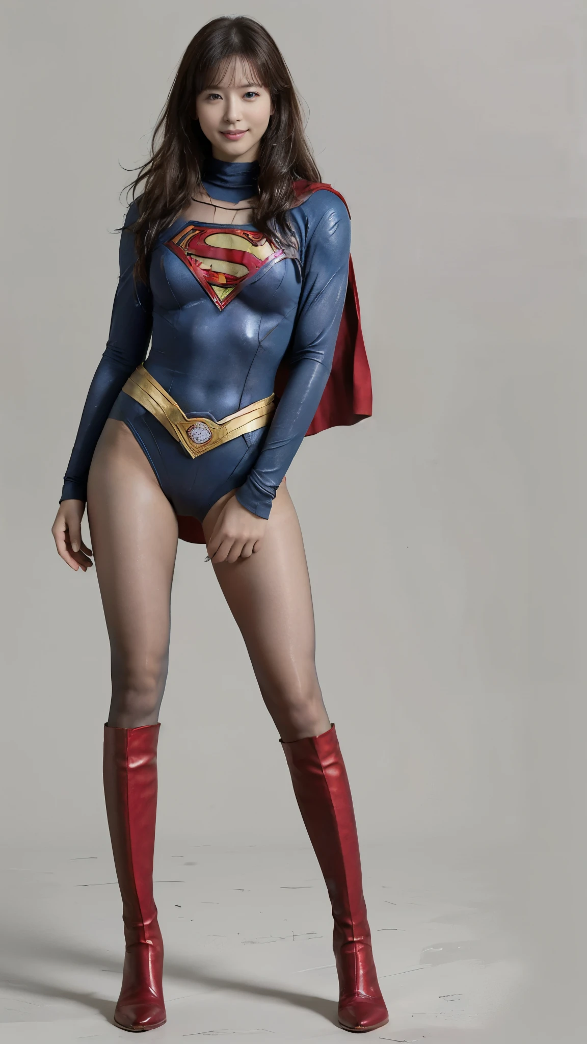 No background、(((Beautiful legs in black tights.)))、(((Legally express the beauty of your smile)))、((((Make the most of your original images)))、(((Supergirl Costume)))、(((Beautiful very short hair)))、(((suffering)))、(((Please wear black tights....、Wear red boots)))、((Best image quality、8K))、((Highest quality、8K、masterpiece:1.3))、(((Preserve background )))、Sharp focus:1.2、Beautiful woman with perfect figure:1.4、Slim Abs:1.2、Wet body:1.5、Highly detailed face and skin texture、8K