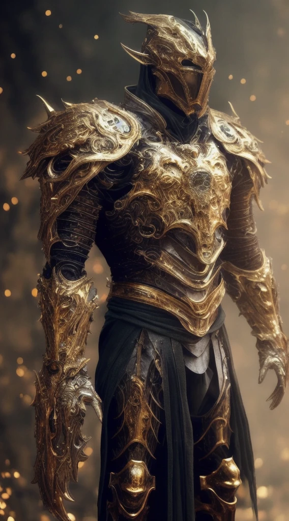 a close up of a man in armor with a golden sword, gold heavy armor. dramatic, stunning armor, golden armor, detailed fantasy armor, black and golden armor, beautiful armor, gold armor, fantasy armor, intricate golden armor, golden armour, fantasy warrior in full armor, sleek gold armor, very stylish fantasy armor, black and gold armor, light gold armor