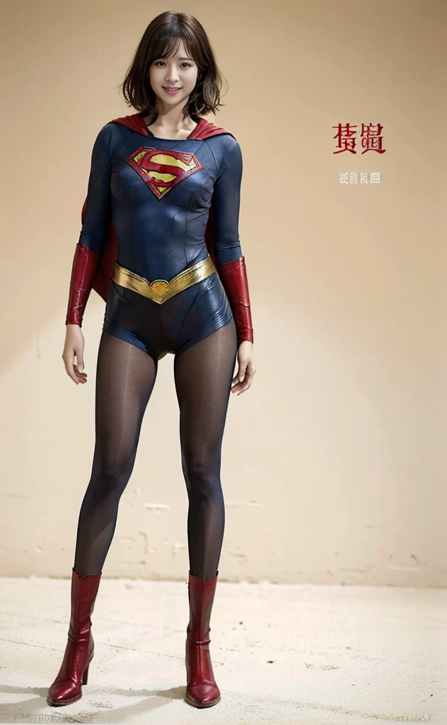 No background、(((Beautiful legs in black tights.)))、(((Legally express the beauty of your smile)))、((((Make the most of your original images)))、(((Supergirl Costume)))、(((Beautiful very short hair)))、(((suffering)))、(((Please wear black tights....、Wear red boots)))、((Best image quality、8K))、((Highest quality、8K、masterpiece:1.3))、(((Preserve background )))、Sharp focus:1.2、Beautiful woman with perfect figure:1.lim Abs:1.2、Wet body:1.5、Highly detailed face and skin texture、8K