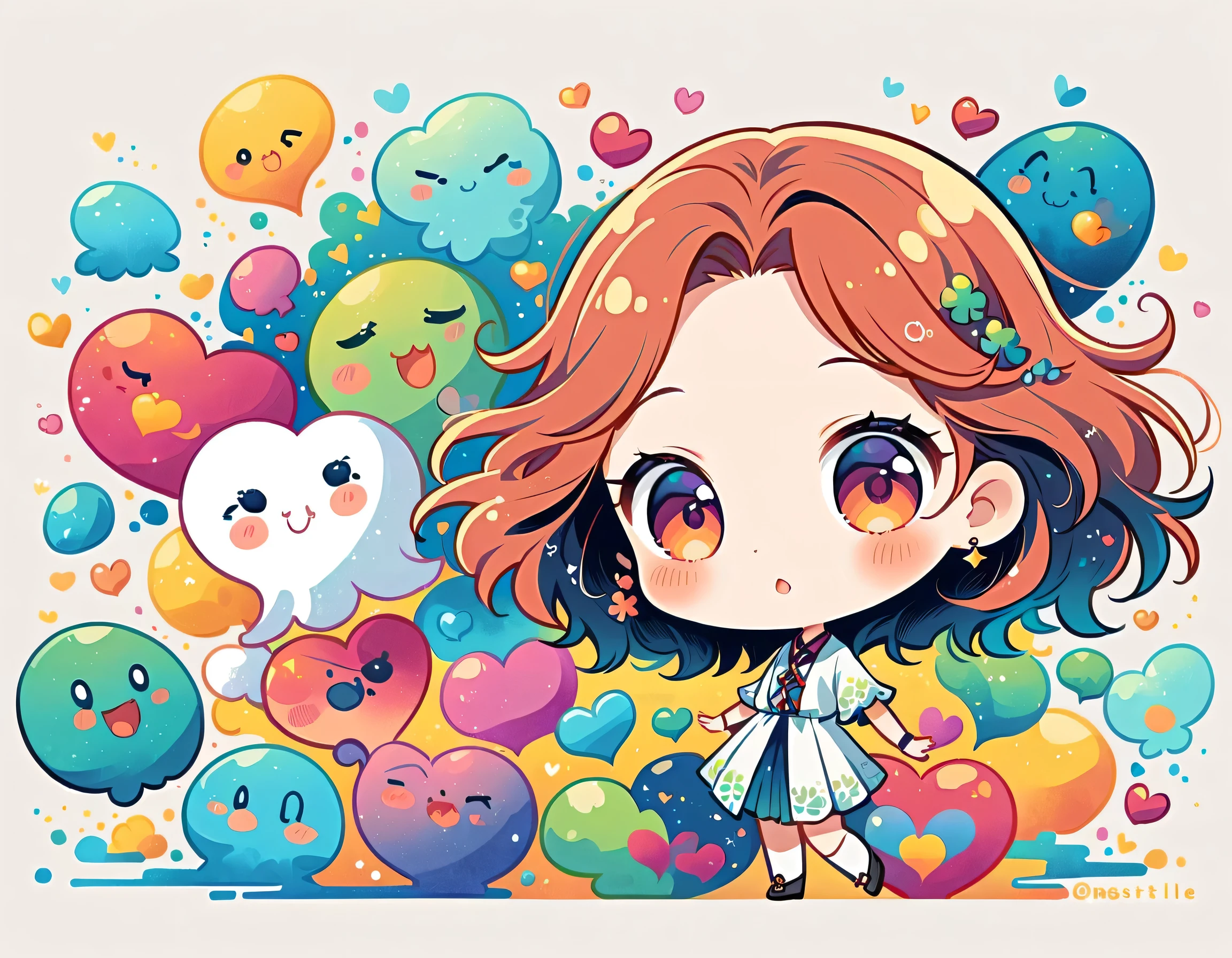 Mai Yoneyama style, Simple Line Initialism,Abstract art, colorful hearts ,(((The most beautiful girl of all time))), (((chibi))), (((Cute amoeba))), ひまわり