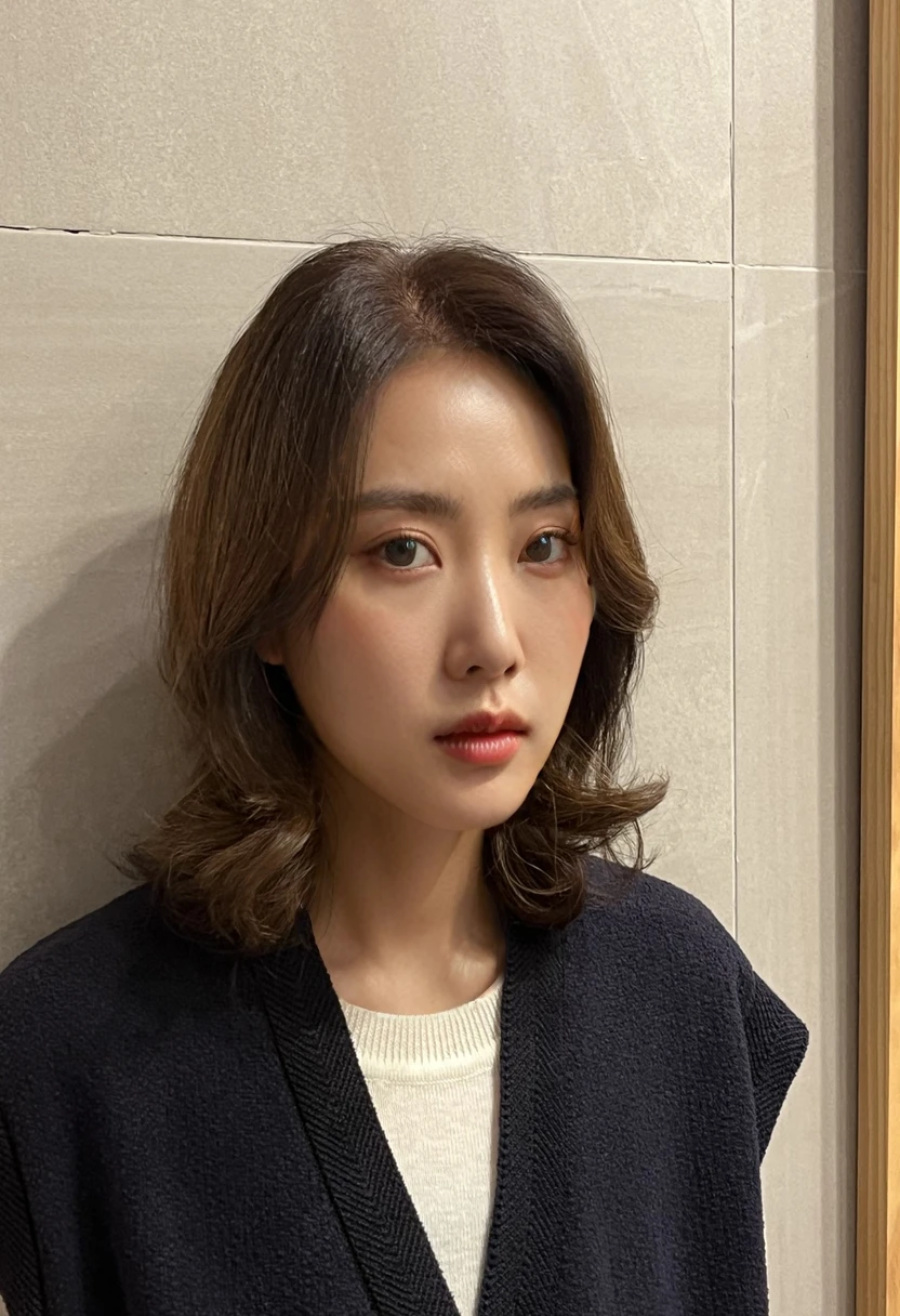 Best Quality, 8k, Masterpiece, (Portrait: 1.3), (photo realistic:1.4), (hyper realistic:1.4), Sharp Focus, looking at viewer, (smoother lighting:1.1), (increase cinematic lighting quality:0.9), realistic lighting, backlighting, light on face, ray trace, (brightening light:1.2), (Increase quality:1.4), sharp detail, (best quality real texture skin:1.4), finely detailed eyes, black_eyes, finely detailed face, 25 year old Korean woman
