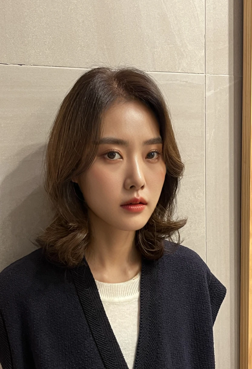 Best Quality, 8k, Masterpiece, (Portrait: 1.3), (photo realistic:1.4), (hyper realistic:1.4), Sharp Focus, looking at viewer, (smoother lighting:1.1), (increase cinematic lighting quality:0.9), realistic lighting, backlighting, light on face, ray trace, (brightening light:1.2), (Increase quality:1.4), sharp detail, (best quality real texture skin:1.4), finely detailed eyes, black_eyes, finely detailed face, 25 year old Korean woman
