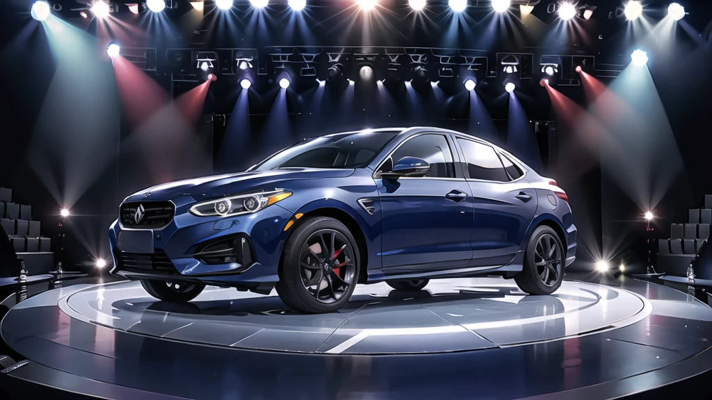 Navy blue car, front (stage:1.4),