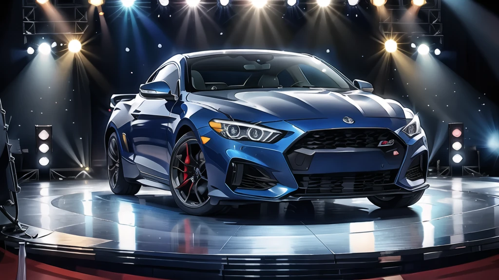 Navy blue car, front (stage:1.4),