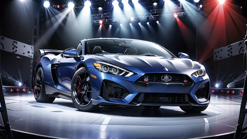 Navy blue car, front (stage:1.4),