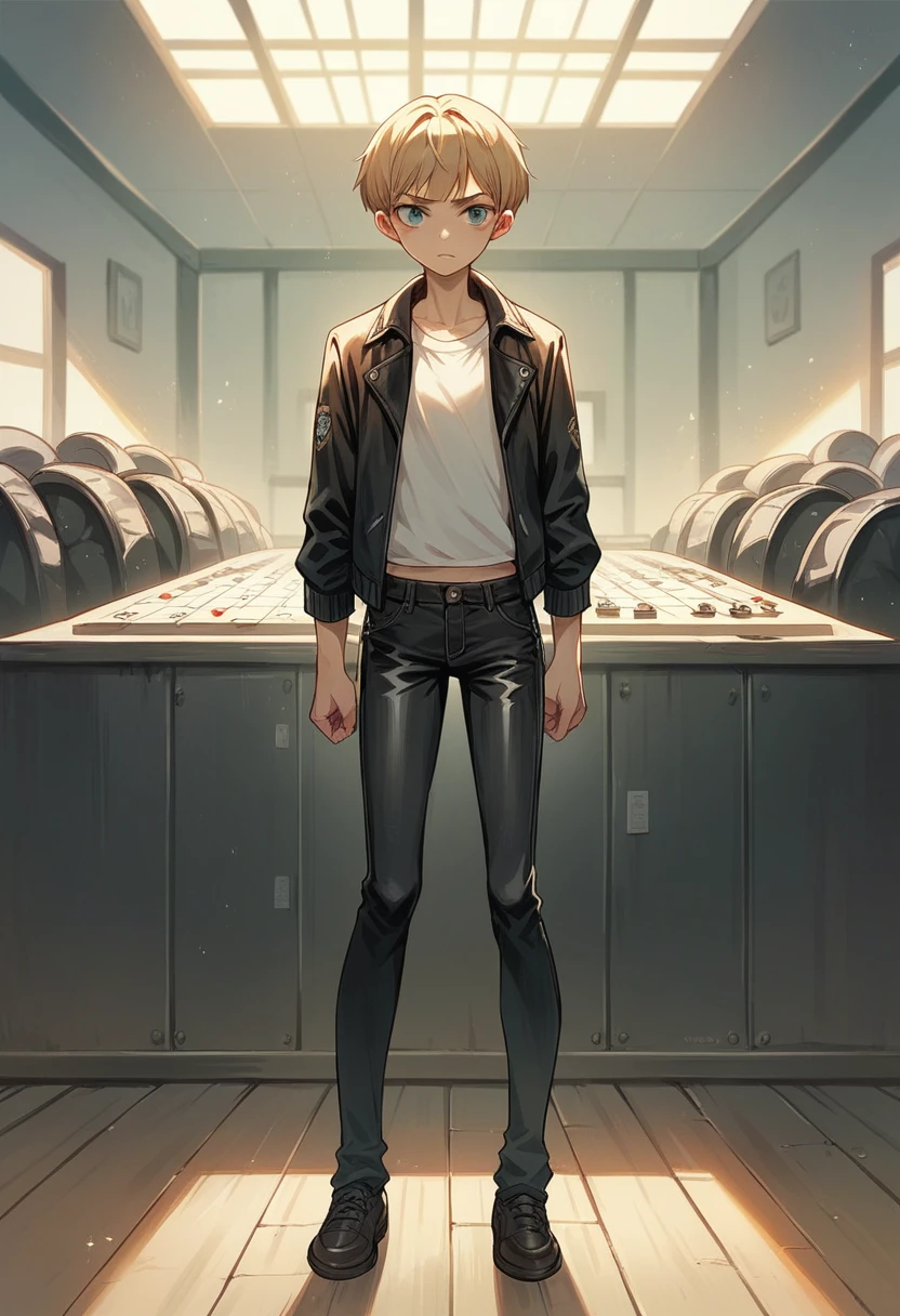 young anna faris, shiny leather pants and jacket, skinny body, courtroom, getting arrested