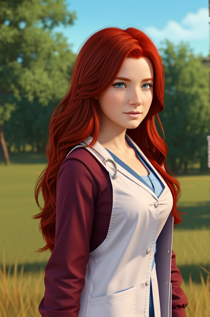 Redhead rural doctor girl. animated cartoon.