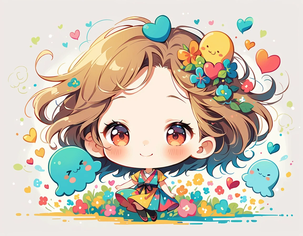 Mai Yoneyama style, Simple Line Initialism,Abstract art, colorful hearts ,(((The most beautiful girl of all time))), (((chibi))), (((Cute amoeba))), nap、best smile