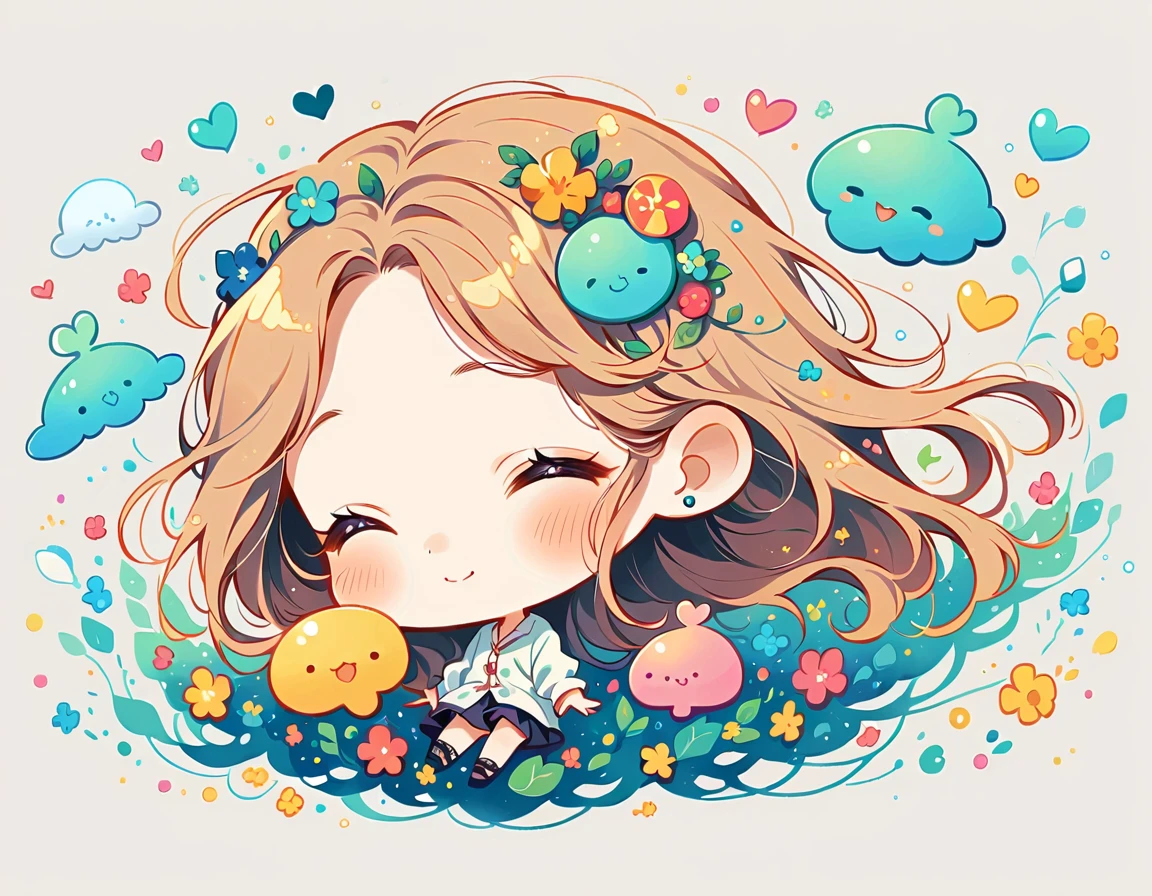Mai Yoneyama style, Simple Line Initialism,Abstract art, colorful hearts ,(((The most beautiful girl of all time))), (((chibi))), (((Cute amoeba))), nap、best smile