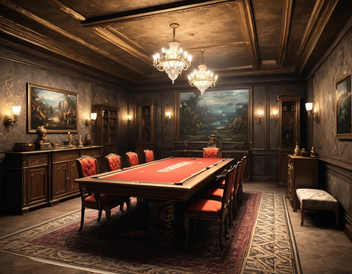 Chess and cards room, subterranean, broad, raise the level, complicated, (best quality, Masterpiece, Agent work, official art, professional, 8K)