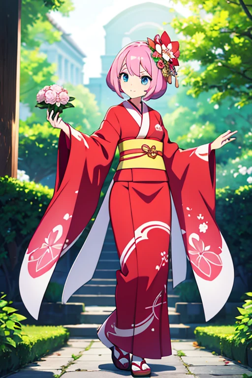 Camellina is a humanoid Pokémon inspired by the elegance and beauty of the camellia flower, often seen wearing a traditional kimono. Its graceful appearance and gentle demeanor make it a captivating presence in any environment. Camellina's connection to nature and cultural symbolism makes it a beloved Pokémon among trainers who appreciate both its aesthetic charm and its supportive abilities. full body picture , beautiful eyes
