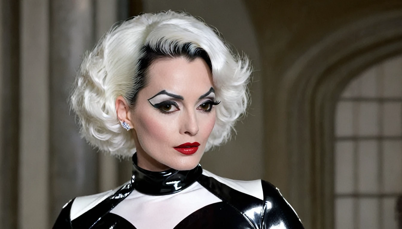 Very sexy. Cruella de Ville. In a shiny latex.
