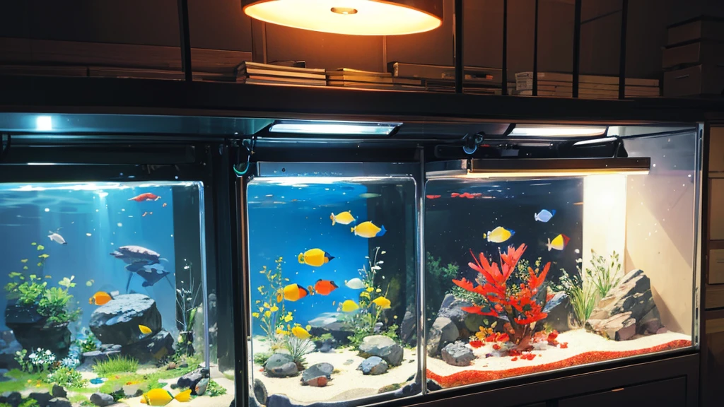 tropical fish、Aquarium、neon tetra、Dark Room