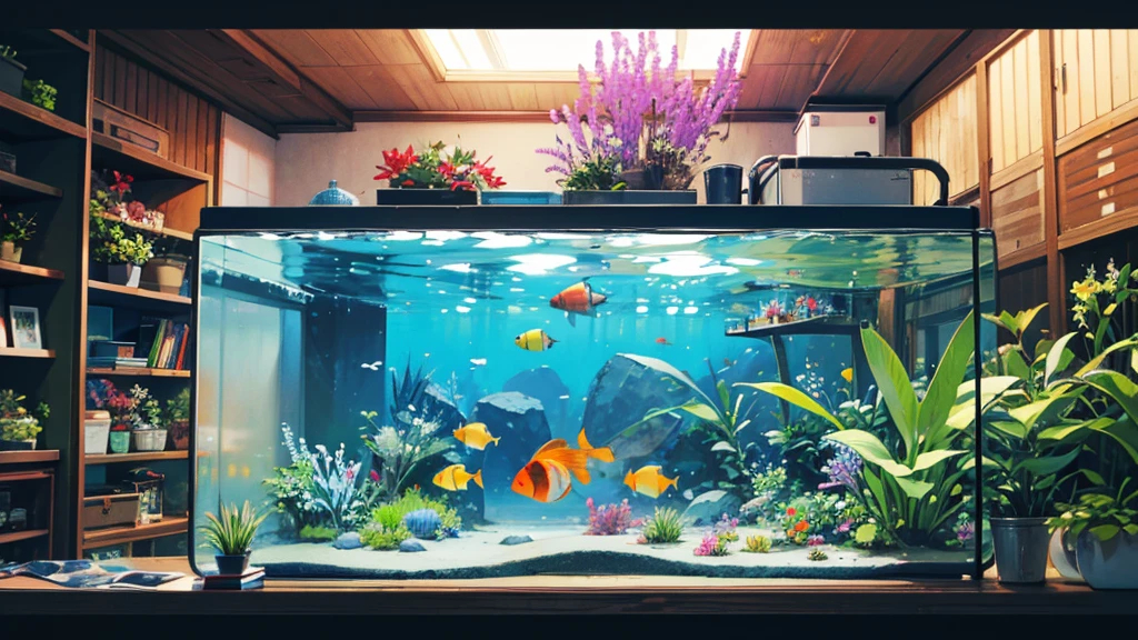 tropical fish、Aquarium、neon tetra、Dark Room