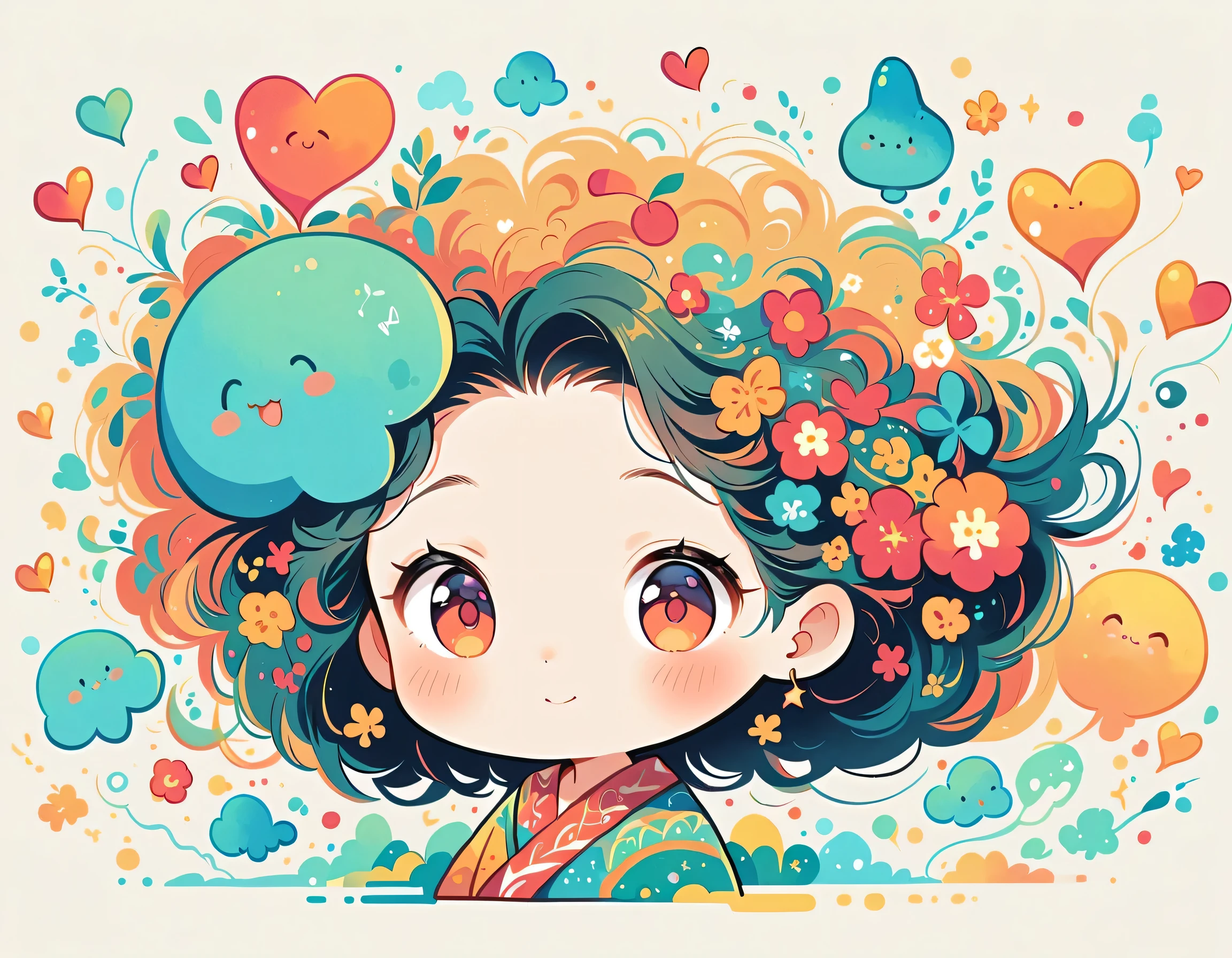 Mai Yoneyama style, Simple Line Initialism,Abstract art, colorful hearts ,(((The most beautiful girl of all time))), (((chibi))), (((Cute amoeba))), nap、best smile
