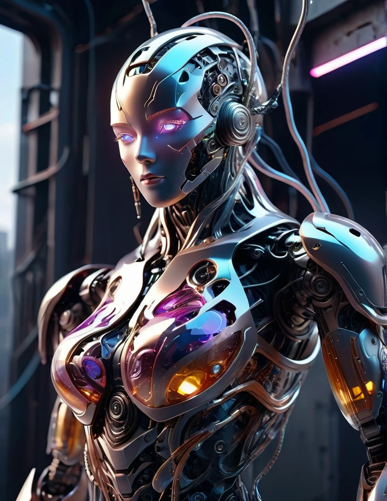 Translucent ethereal alien warrior,Spectacular high-tech space landscape,The integration of future technology and medieval cities,Medieval ancient palace,Medieval ancient bell tower,medieval antiquity,Translucent ethereal alien warrior,model shoot style, (extremely detaild的 CG unified 8k wallpapers), The beauty of abstract style,,hyper realisitc, 8K, super detailing, Best quality at best, Award-Awarded, Anatomically correct, 16k, super detailing,Sparkling neon lights,cosmic energy field,