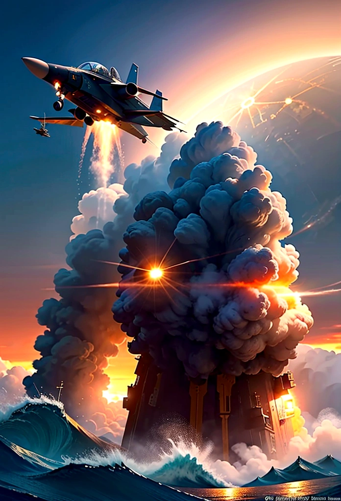 Located close to space, a huge space station falling from above, bubbling with fire accompanied by smoke, apocalyptic background, 4K very detailed riser